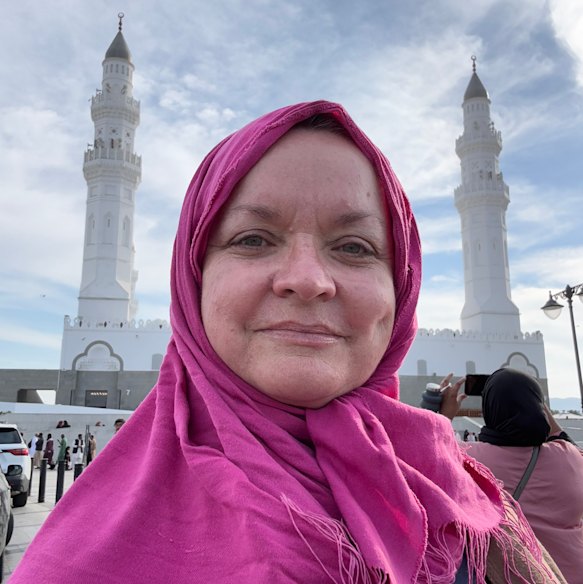 The author dressed for a mosque visit.