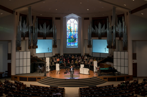 A service in Charlotte's First Baptist Church. 