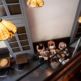 There is dining across two levels. 