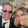 Matt Damon at Victoria Derby Day on Saturday with race goer Adriana Perri.