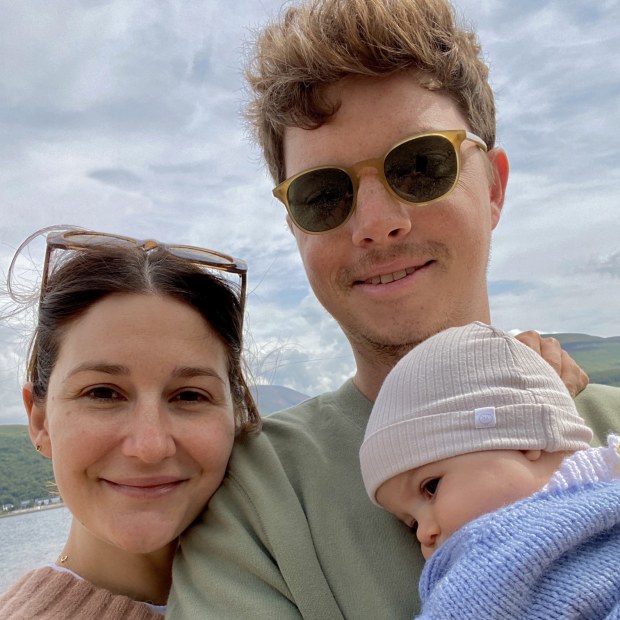 Charlotte and Sam, pictured with baby Zadie, have been struggling to return to Australia since the pandemic began.