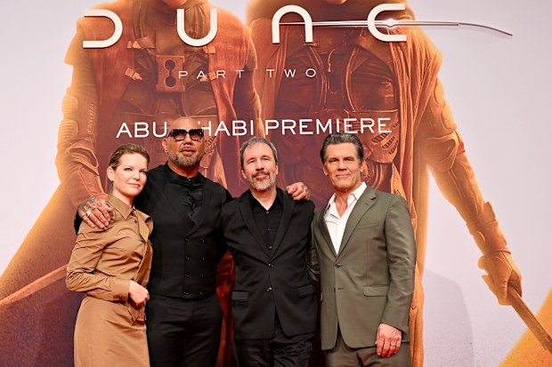 Tanya Lapointe, Dave Bautista, Denis Villeneuve and Josh Brolin attend the Premiere of “Dune” Part Two at VOX Cinemas on February 18, 2024 in Abu Dhabi, United Arab Emirates.