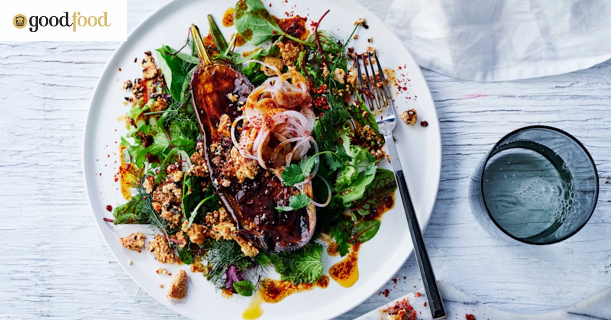 Sichuan pepper roasted eggplant with crispy chilli tofu