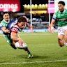 Mark Nawaqanitawase scores against Canberra.