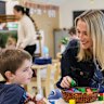 Ella Flatery with kindergarten student Mika Toohey.