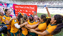 Australia celebrate winning the 2025-26 World Sevens Series.