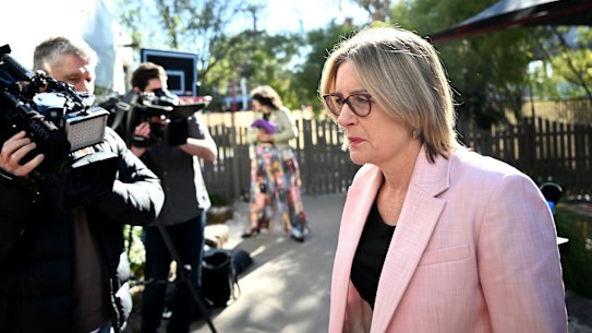 Premier Jacinta Allan arrives at an early learning centre on Thursday.