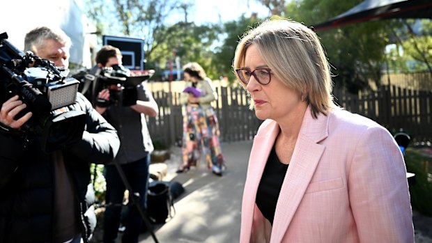 Premier Jacinta Allan arrives at an early learning centre on Thursday.