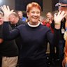 Pauline Hanson arrives at a One Nation meeting in Rosebud on Friday night.