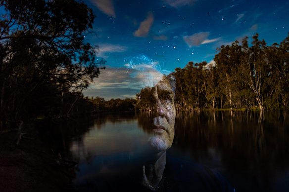 Yorta Yorta, Wurundjeri, Wemba Wemba and Wongaibon man Paul Briggs on his Country on the Dungala (Murray) river.