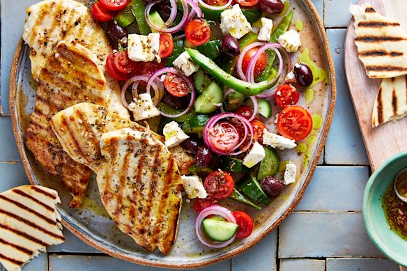 Greek chicken and salad.