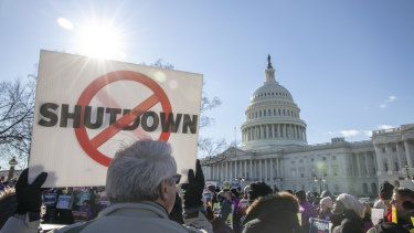 Demonstrators rally against the US government shutdown earlier this month.