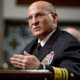 Admiral Michael Gilday at his confirmation hearing in July. He had upheld the decision to demote Chief Petty Officer Gallagher.