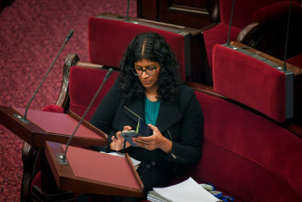 Greens leader Samantha Ratnam in Parliament on Tuesday.