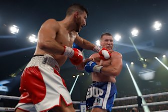 Kris Terzievski throws a punch during the Australasian Heavyweight Title bout against Paul Gallen.