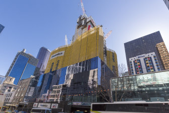 The Aurora Melbourne Central building under construction in 2017.