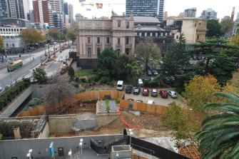 One of the City Loop safety upgrade sites, next to Parliament House, sits dormant in 2019.