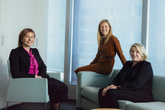 Workplace Safety Minister Ingrid Stitt (right) in March announced the ministerial taskforce, which will be co-chaired by Liberty Sanger (centre) and Bronwyn Halfpenny.