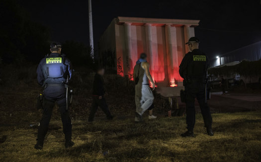 Public order response team police outside a rave. They were not alarmed or distressed by the language.