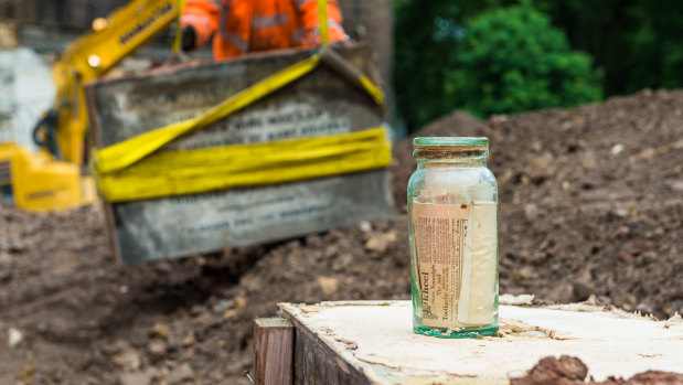 A time capsule found during digging as part of the project.