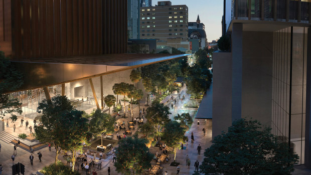 A concept image of the new train station and plaza at Albert Street as part of Cross River Rail.