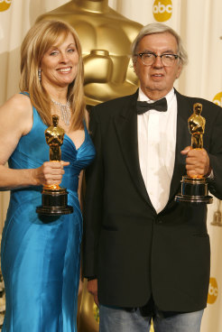 Diana Ossana and Larry McMurtry with their Oscars.