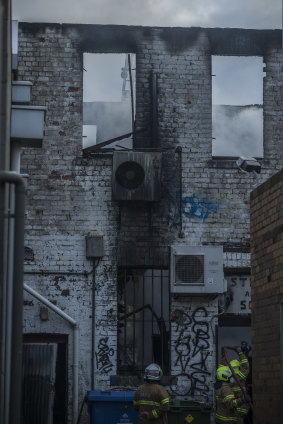 The La Mama Theatre after the blaze gutted the Carlton building.