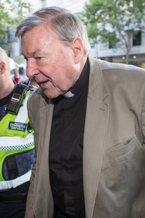 Cardinal George Pell arrives at Melbourne Magistrates Court in March 2018.