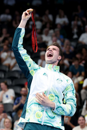 Ben Hance celebrates his gold.