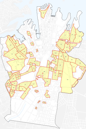 Heritage conservation areas in the City of Sydney. They apply to most of Glebe, Redfern, Surry Hills, Chippendale, Potts Point and Woolloomooloo, among others.