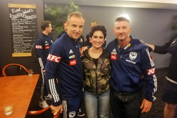 Melbourne Victory fan Tarni Tsimeris at the pub with players and staff. 