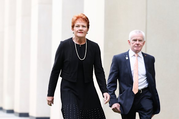 One Nation leader Pauline Hanson and Senator Malcolm Roberts.