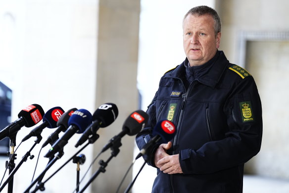 Senior police inspector and head of emergency services in Copenhagen Police Peter Dahl speaks to the media on the arrests.