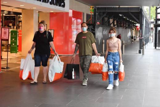 Shoppers hit the Boxing Day sales at the Bourke Street mall on Sunday, in lower numbers than previous years.