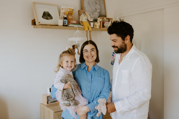 Kirsty Bryant, 30, with daughter Violet and husband Nick. 