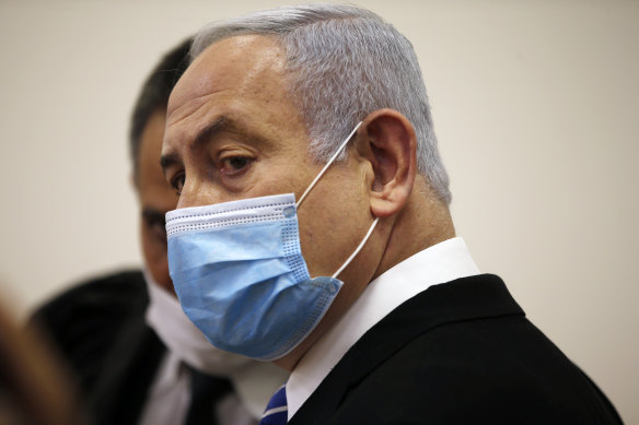 Israeli Prime Minister Benjamin Netanyahu in court for his corruption trial on Sunday.