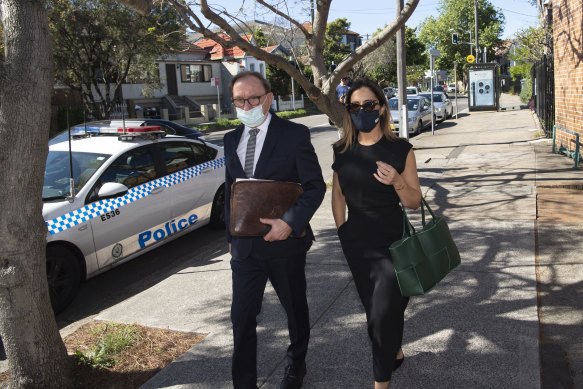 Kristin Fisher arrives at Waverley Local Court on Wednesday with her lawyer Michael Bowe.