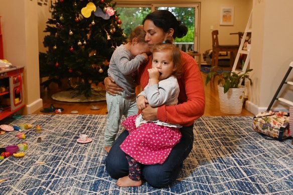 Natalie Costa Bir and her now two year old twins Lucy and Selina who were born prematurely. 