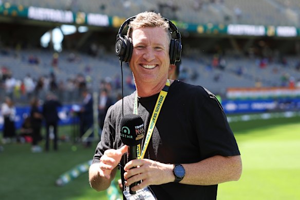 Brad Haddin on media duty during a Test against India in November 2024.