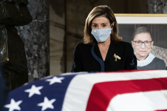 House Speaker Nancy Pelosi pays her respects to  Justice Ruth Bader Ginsburg.