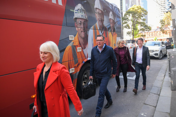 Catherine (left) and Daniel Andrews on day one of the Victorian election campaign on Wednesday.