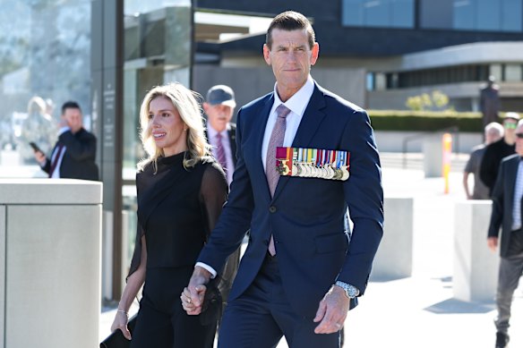 Ben Roberts-Smith arrives for a national commemorative service recognising the 25th anniversary of Australian service in Afghanistan (2001-2021) at the Australian War Memorial in Canberra on October 11.
