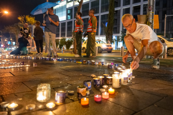 A vigil in Tel Aviv for those killed or taken hostage by Hamas. 