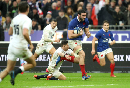 Charles Ollivon on the charge for France against England.