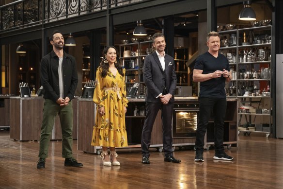 MasterChef Australia judges Andy Allen, Melissa Leong and Jock Zonfrillo with guest chef Gordon Ramsay.