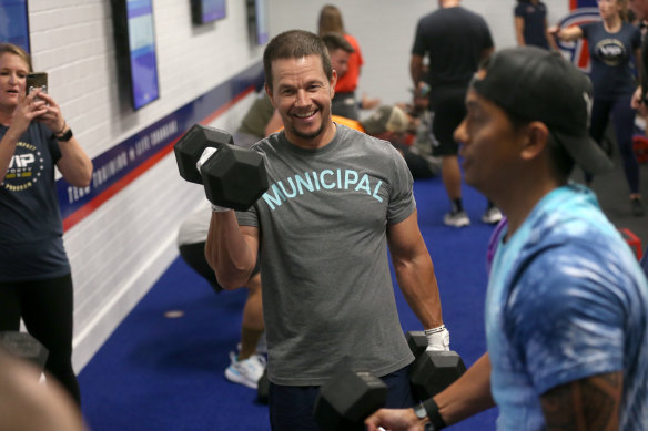 Hollywood actor Mark Wahlberg working out at an F45 gym.