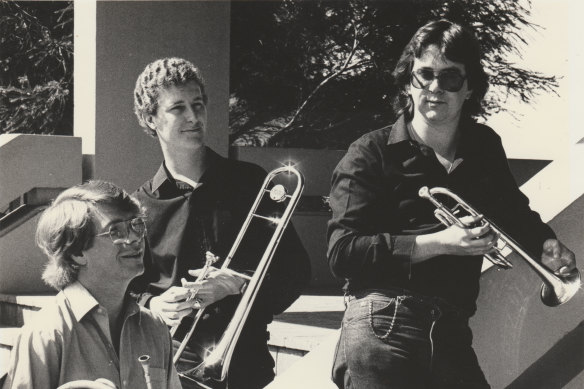 Scott Evans in his early years of what is now Orchestra Victoria. (from left) Richard Runnels, Scott Evans and Robert Smithies in 1982.