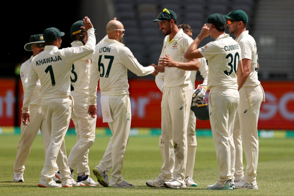 Nathan Lyon steered Australia to victory in Perth.