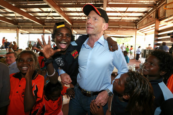 Then PM Tony Abbott at a school in North East Arnhem Land in 2014. 