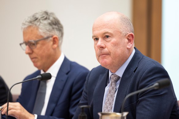 KPMG Australia chairman Martin Sheppard and CEO Andrew Yates during a hearing at Parliament House in Canberra in 2024.
